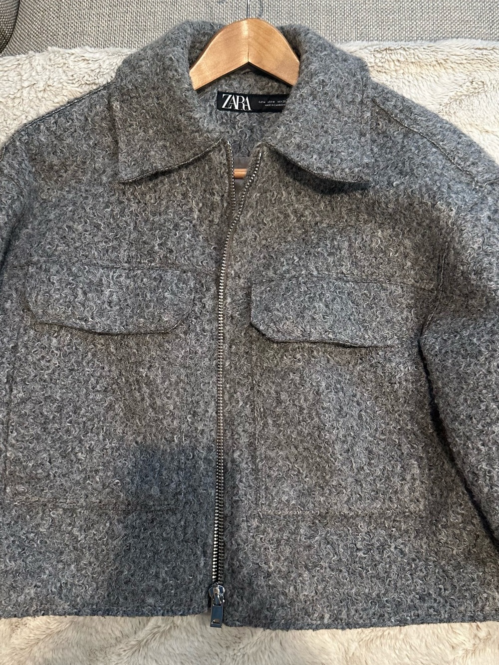 ZARA Women's Gray Wool-Blend Zip Jacket
